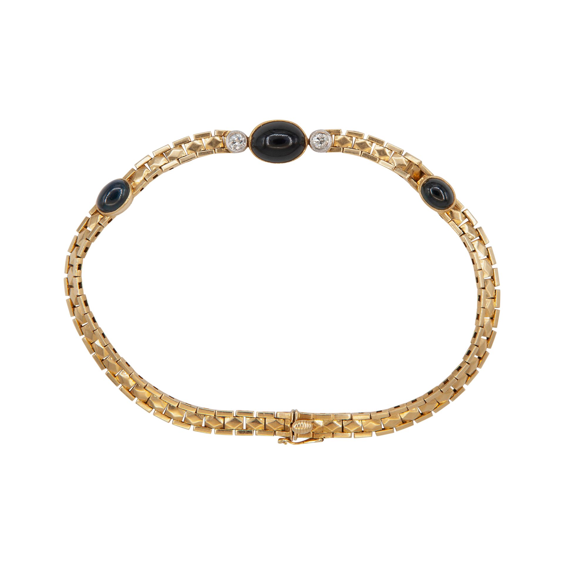 Null 18kt yellow gold bracelet with cabochon sapphires and 2 small diamonds. Len&hellip;