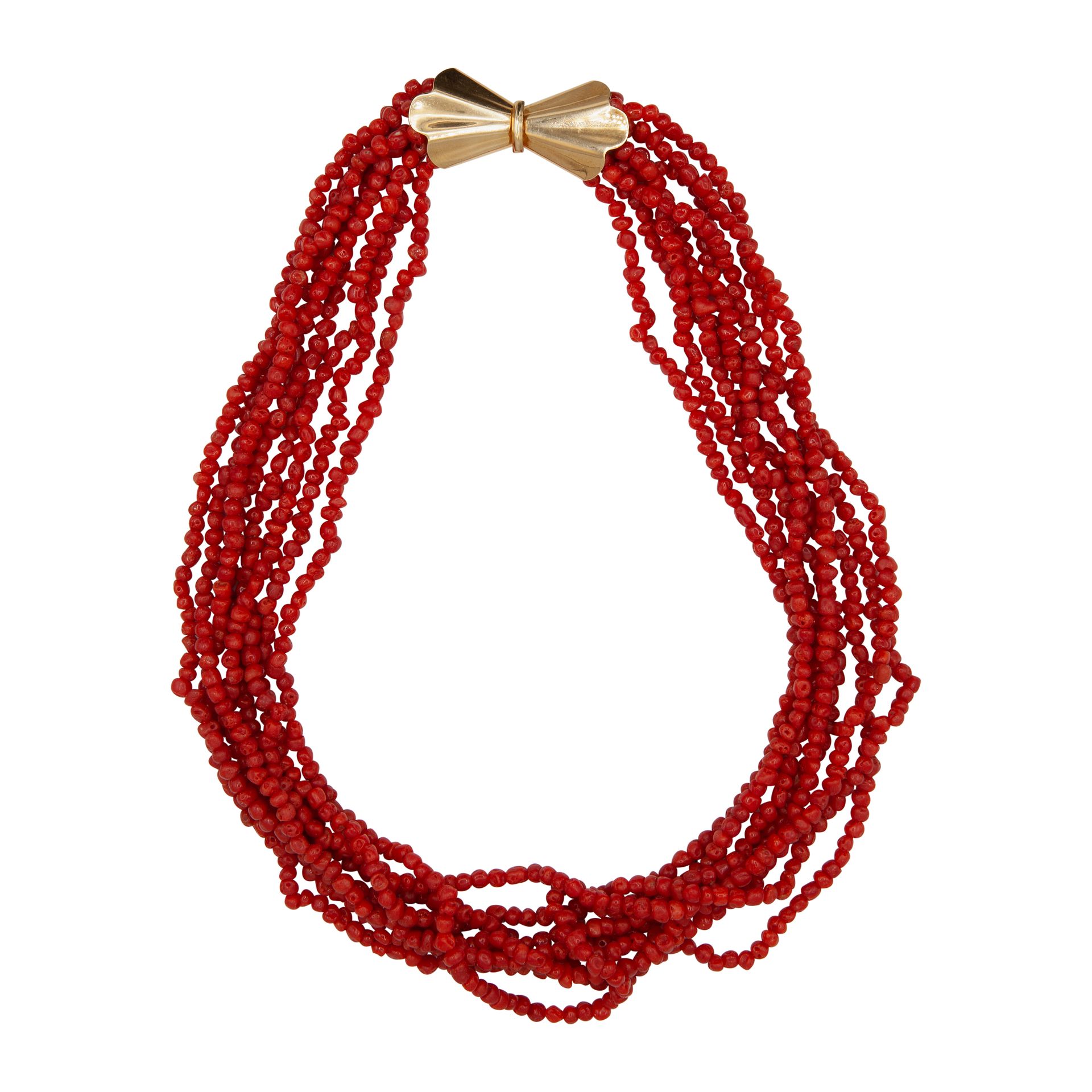 Null Red coral torchon with 18kt gold closure. Weight 72,70 gr