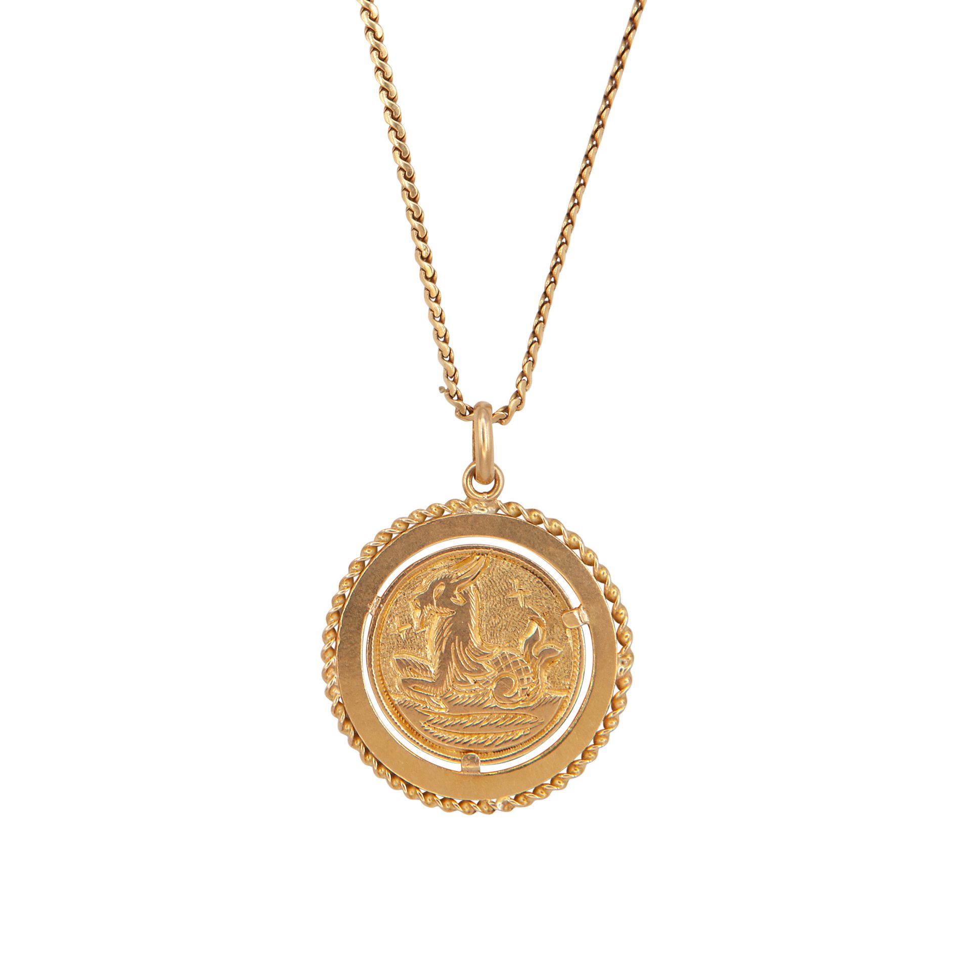 Null 18kt yellow gold necklace and pendant with the zodiac sign of capricorn. Le&hellip;
