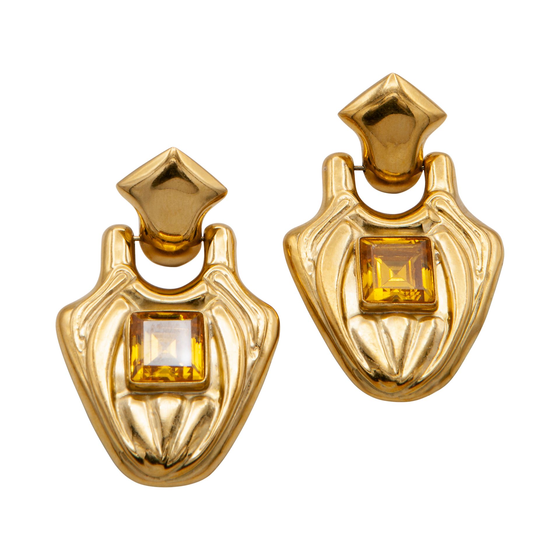 Null Orecchini in oro giallo 18kt con citrini centrali. Misure 4x3 cm. Peso tota&hellip;