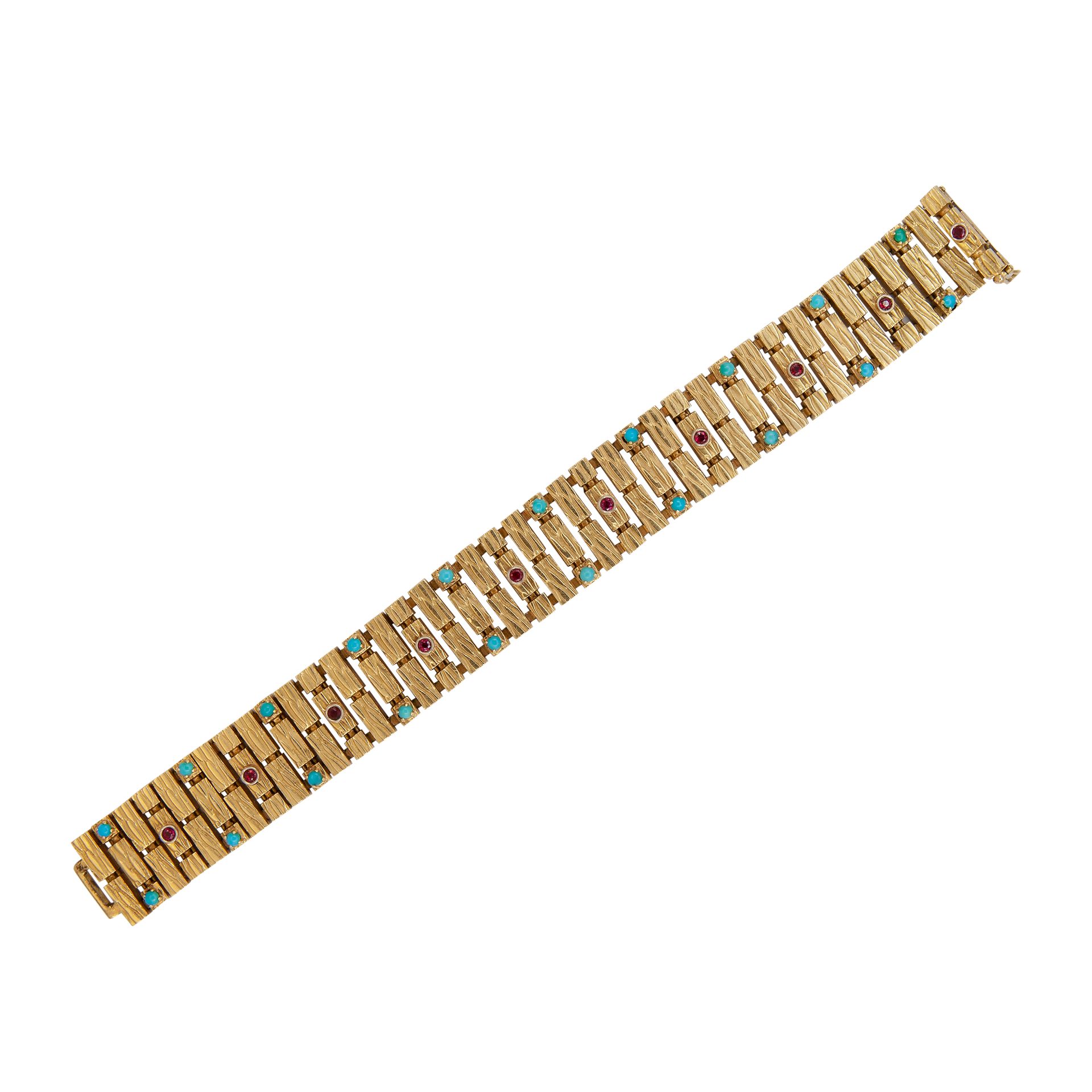 Null 18kt yellow gold bracelet with turquoise and rubies. Length 19 cm. Total we&hellip;