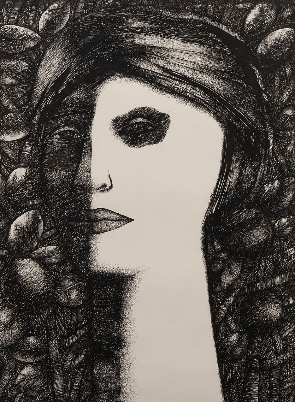 Choco (1949), Female face Mischtechnik auf Papier, 70x50