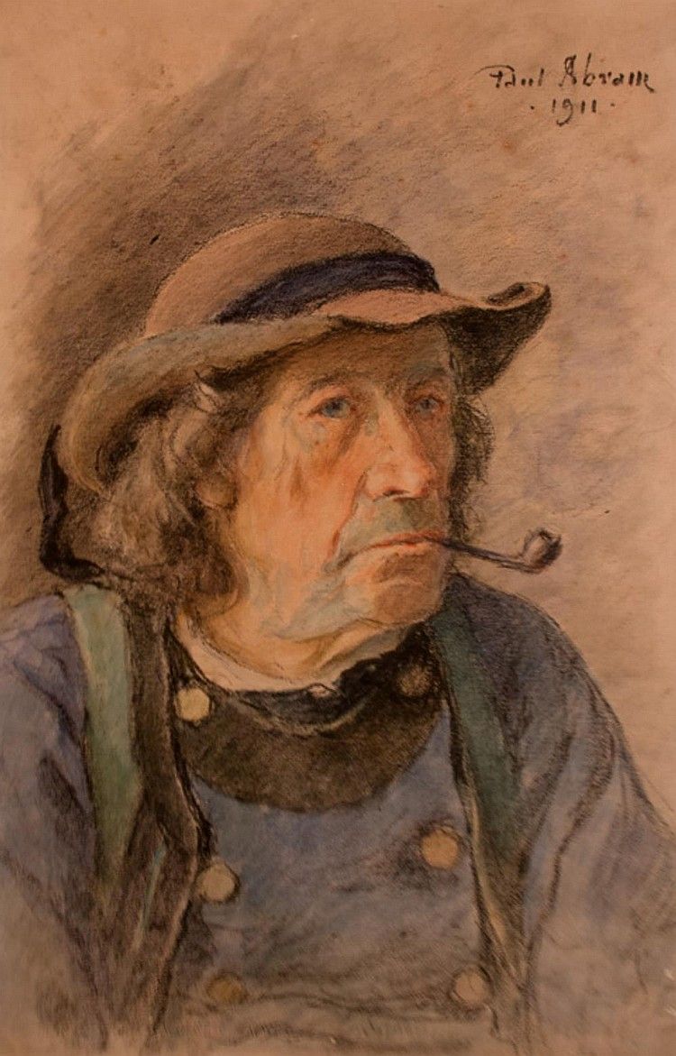 Paul Abram, Portrait of a man with a pipe, 1911 纸上粉彩和铅笔；48 x 31.5厘米，右面有签名和日期：Pau&hellip;