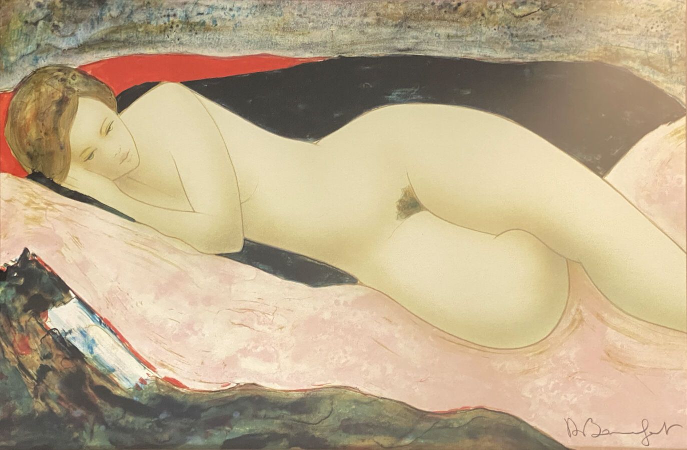 ALAIN BONNEFOIT (NÉ EN 1936) 
Nu allongé sur un drap rose 
Encre et aquarelle su&hellip;