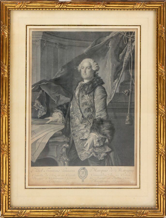 Null 在Wille的Tocqué之后

阿贝尔-弗朗索瓦-普瓦松，马里尼侯爵的画像

黑色刻字

褪色

高度49厘米 - 宽度34厘米