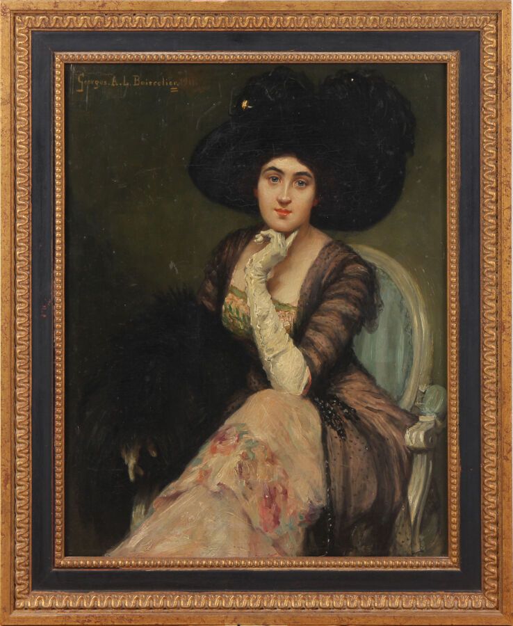 GEORGES ALEXANDRE LUCIEN BOISSELIER (1876-1943) 
Portrait de jeune femme au chap&hellip;