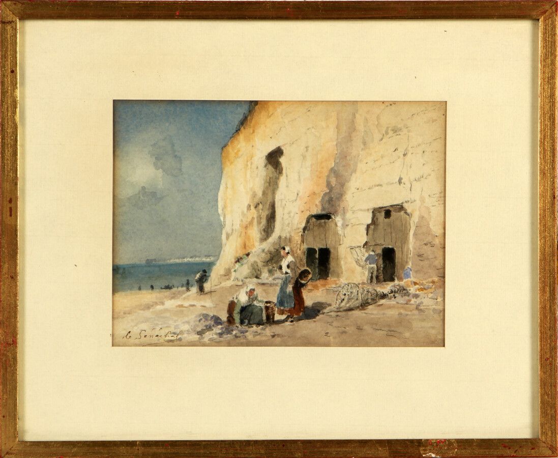 GUSTAVE ÉDOUARD LE SÉNÉCHAL DE KERDREORET (1840-1920) 
Pêcheurs au pied de la fa&hellip;