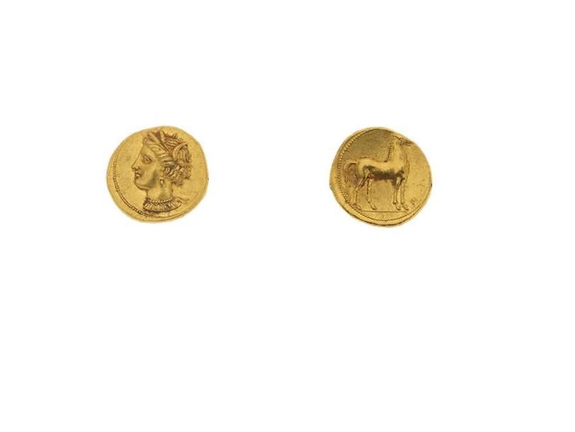 Null ZEUGITANE 
Carthage
Statère d'or (340-242 av. J.-C.). 9,45 g. Tête de Tanit&hellip;