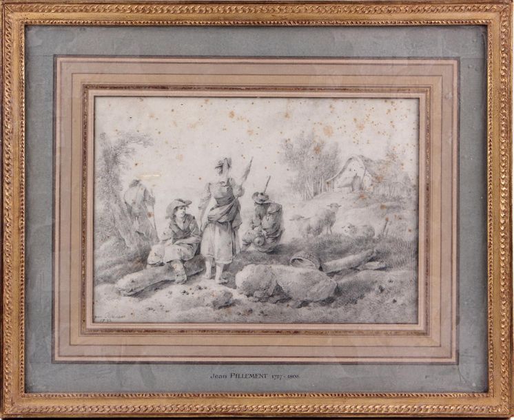 Null D'APRÈS JEAN PILLEMENT (1727-1808)
La halte des bergers
Dessin au crayon si&hellip;