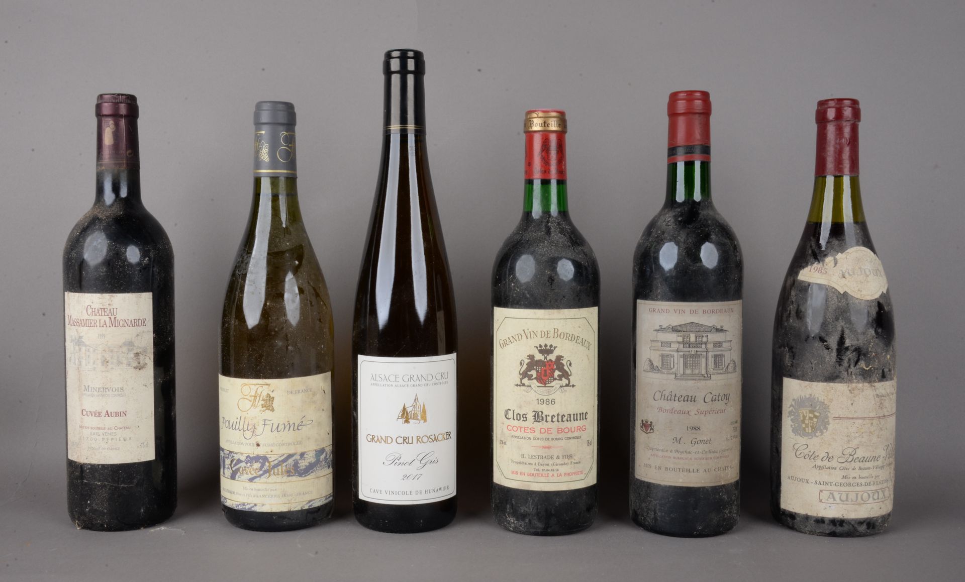 Null 6 bouteilles DIVERS (et, ela; Alsace, Minervois, Pouilly Fumé…)
