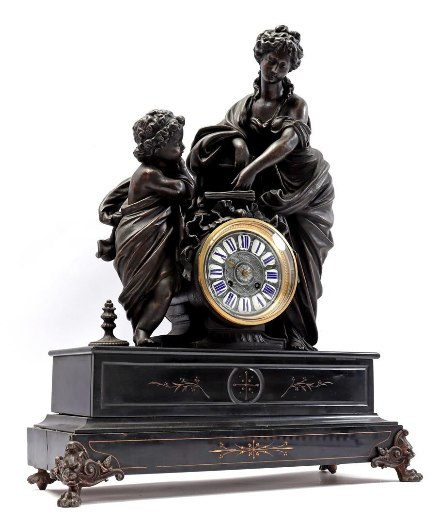 Table mantel clock Classic table mantel clock in marble case with 2 zamak statue&hellip;