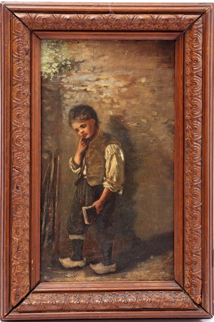 Anonymous Anonymous, boy with book, panel 19th century, 33.5x17 cm
