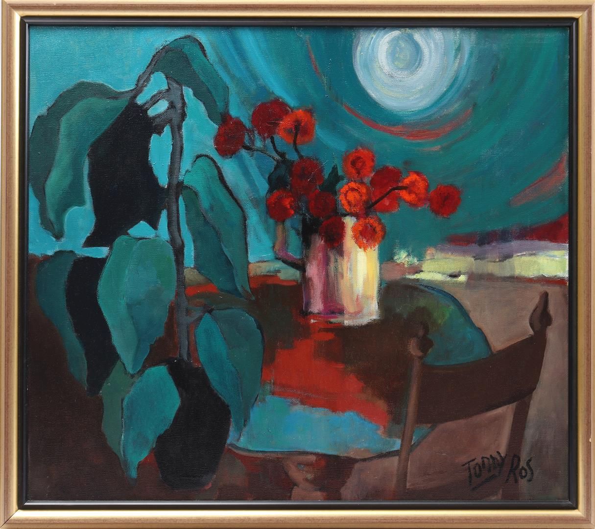 Tonny Ros 托尼-罗斯 (1920-1993)

有植物和花瓶的构图，帆布70x80厘米
