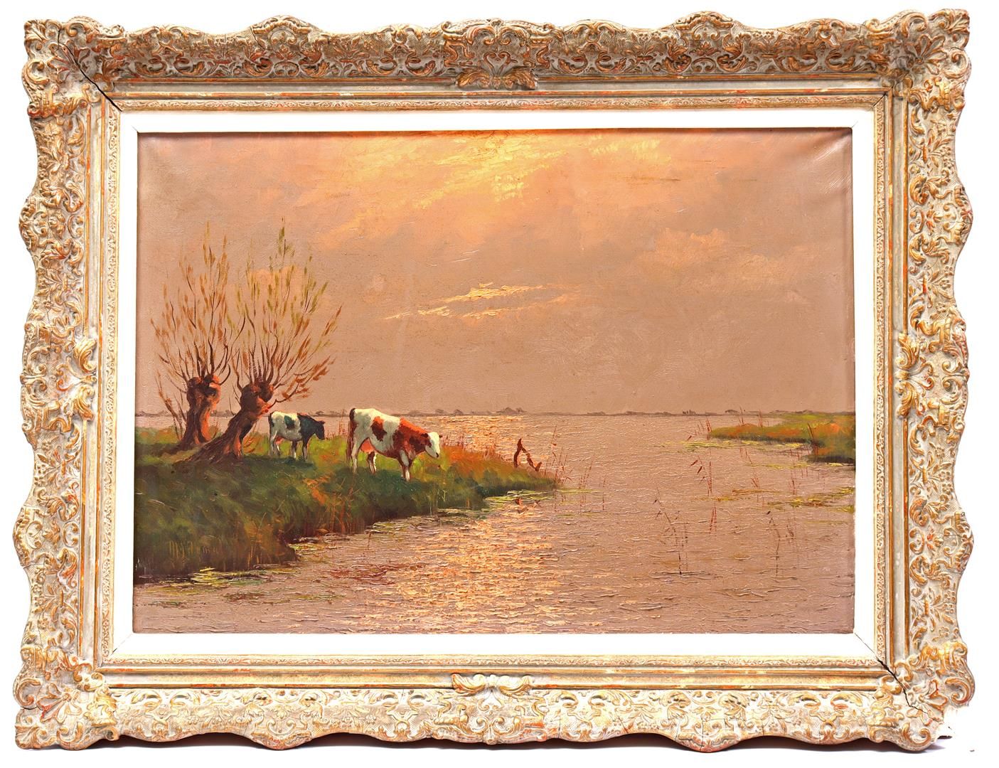 Anonymous Anonymous, cows by the lake at sunset, canvas 50x70 cm