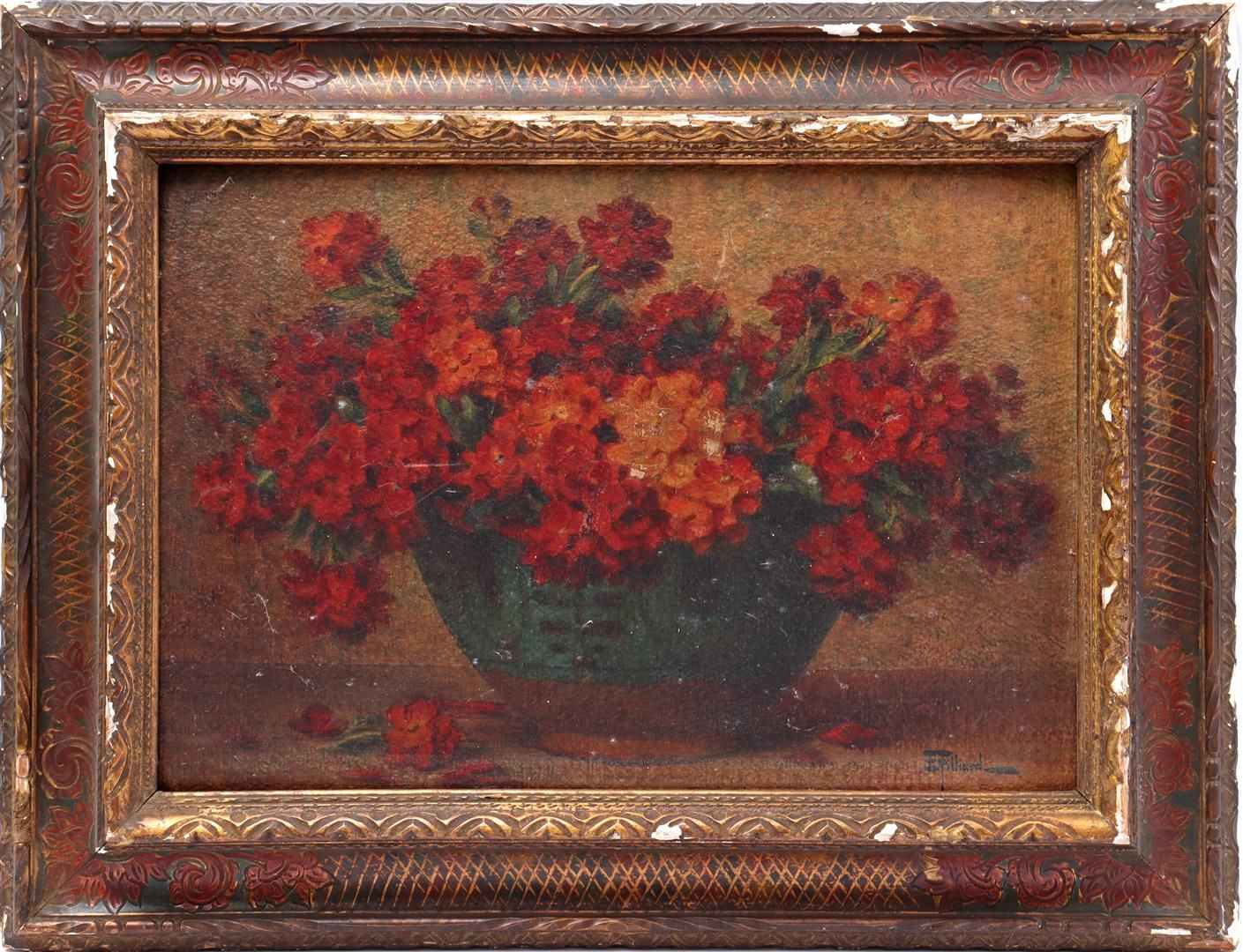Ernest FILLIARD 欧内斯特-菲利亚德(1868-1923)

带花的姜罐，木板39x37厘米（不同程度的损坏）。