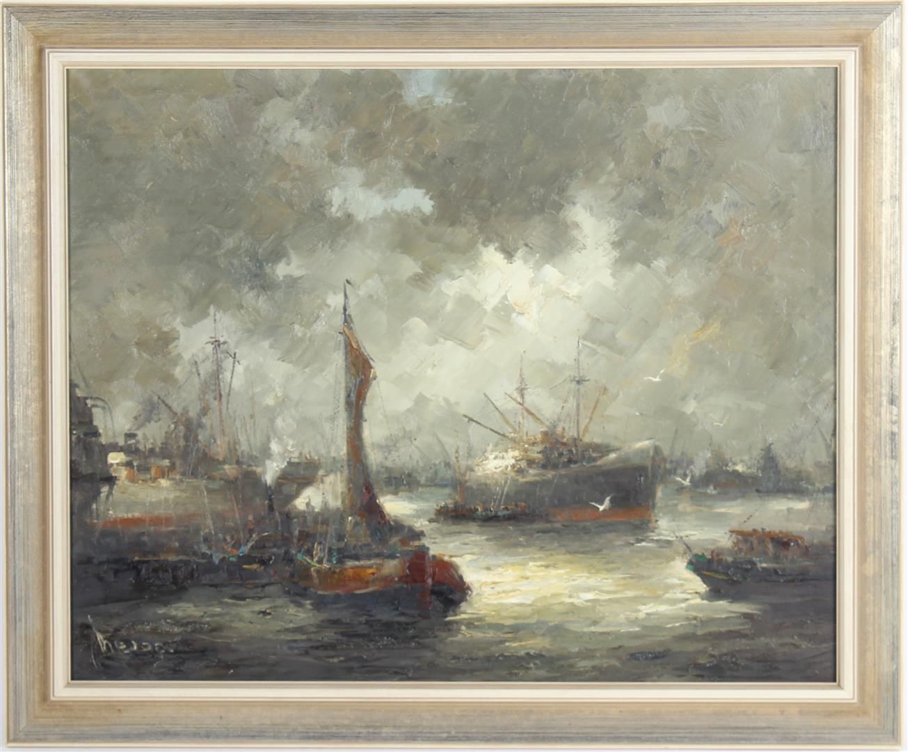 John (Jan) Bevort 约翰(Jan)-贝弗特(1917-1996)

有许多船只的港口景观，帆布 80x100厘米