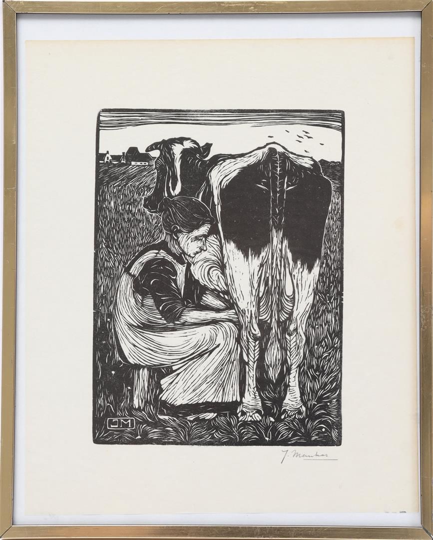 Jan Mankes 扬-曼克斯 (1889-1920)

挤奶的农妇，木刻，19.5x14厘米