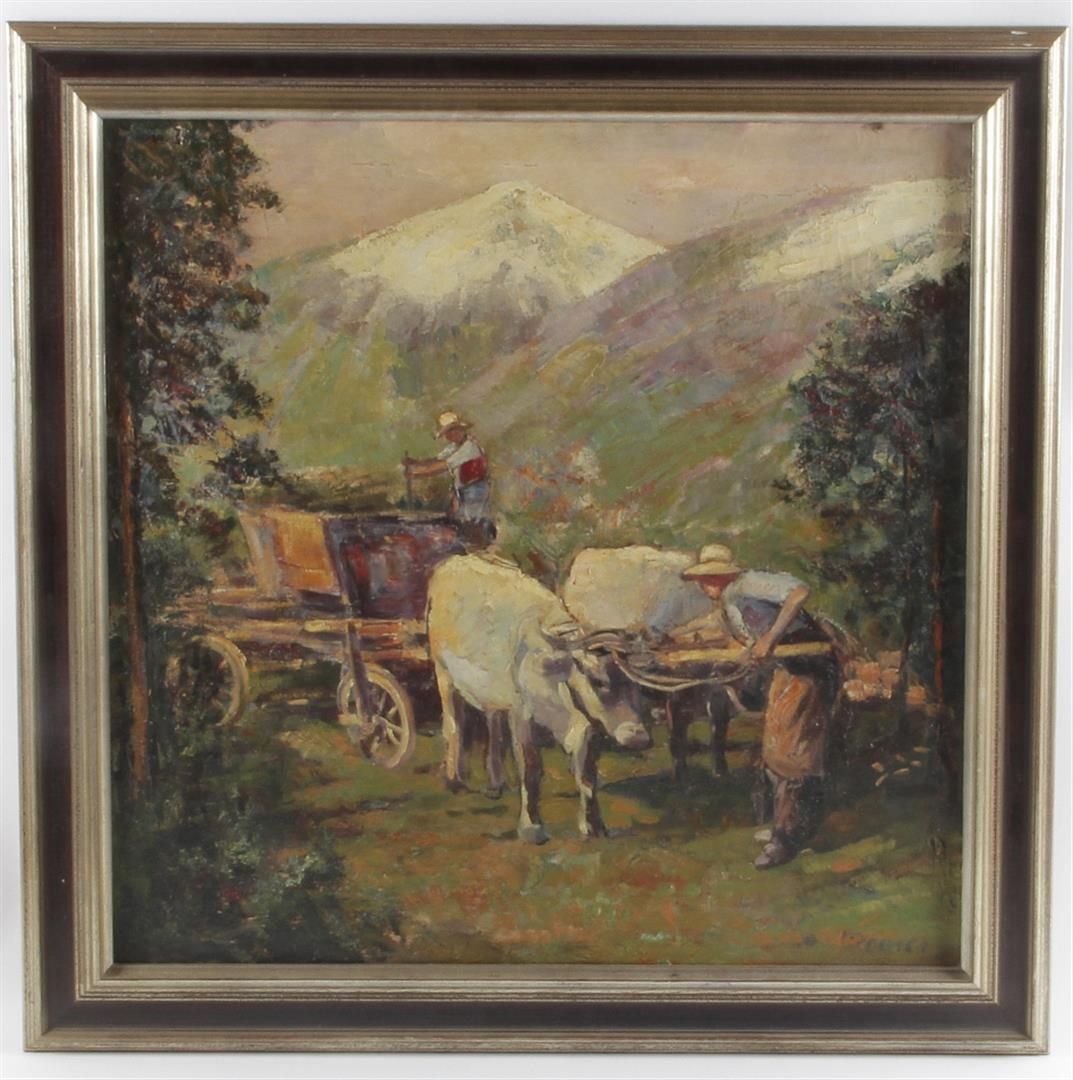 Jacobus Johannes Doeser Jacobus Johannes Doeser (1884-1970)

山区工人与牛车，帆布 80x80厘米