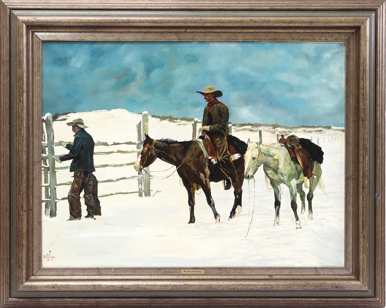 Signed Bop Scheelings Signed Bop Scheelings, cowboys in a winter landscape, canv&hellip;