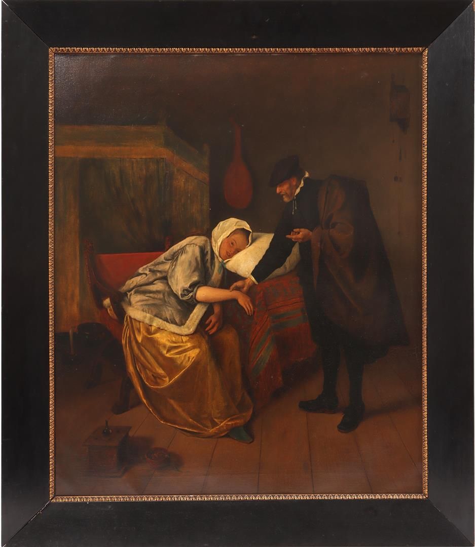 Dutch School 荷兰学派（19世纪末/20世纪初），《病妇》，仿照Jan Steen，布面油画，75x63厘米
