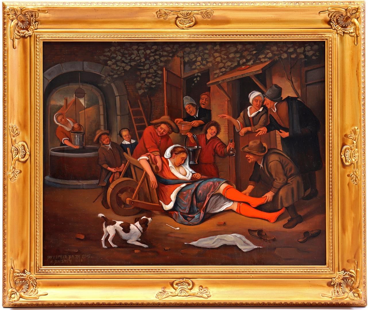Jan van der Meer 扬-凡-德-米尔 (1942-)

醉酒的女仆》，仿照扬-斯蒂恩的作品，面板40x50厘米
