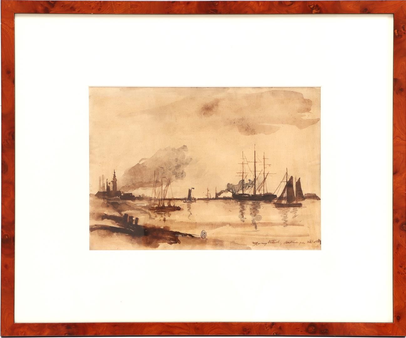 Johan Barthold JONGKIND 约翰-巴托尔-琼金德(1819-1891)

安特卫普附近斯海尔德河上的船只，研究/sepia图，24x34厘米