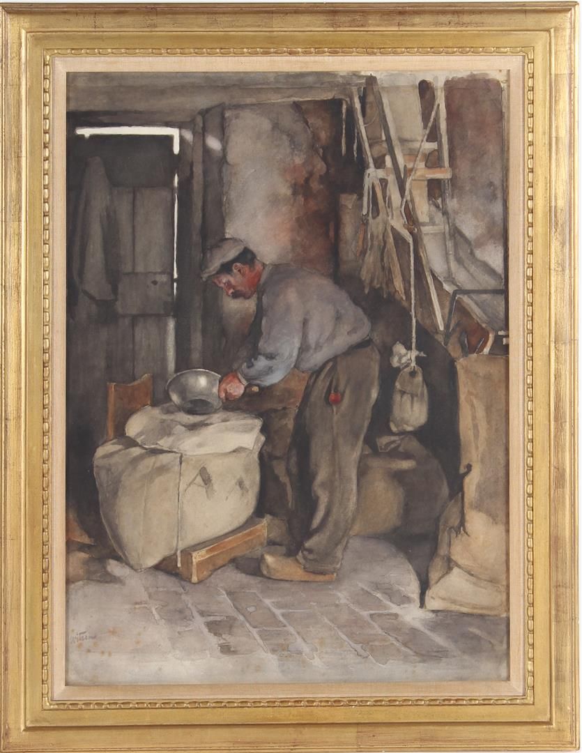 Willem Witsen Willem Witsen (1860-1923)

工作中的米勒，贴纸背面有标题Meelwegen，水彩72x53厘米
