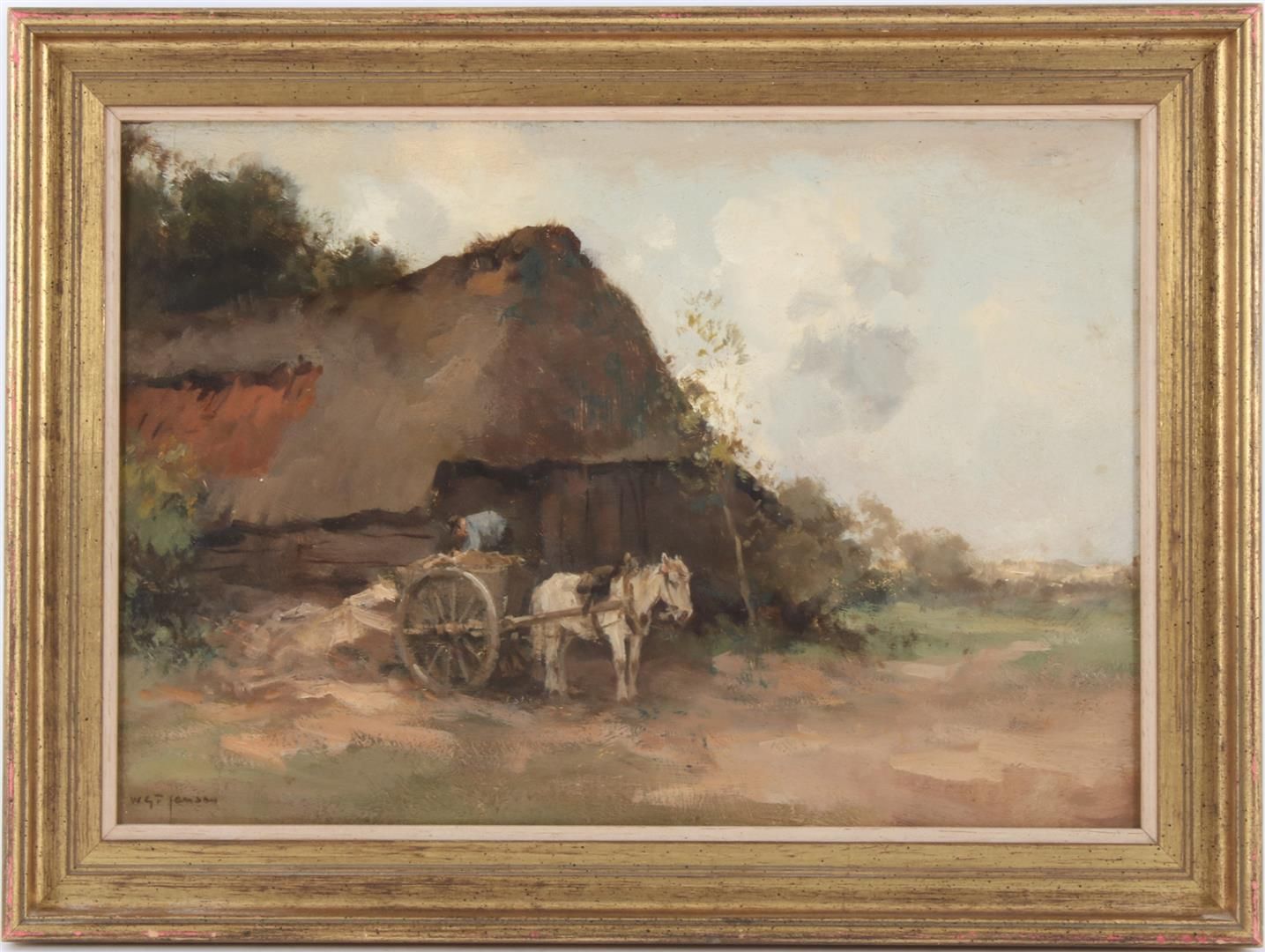 WILLEM GEORGE FREDERIK JANSEN 威廉-乔治-弗雷德里克-扬森(1871-1949)

荷兰风景画，工人带着马和马车在谷仓，面板32x&hellip;