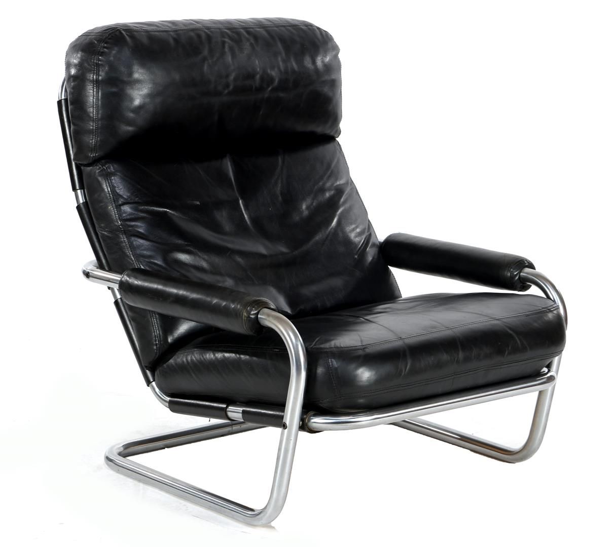 Jan des Bouvrie 扬-德-布瓦里 (1942-2020)

镀铬管状框架扶手椅，黑色皮革可拆卸坐垫，为Gelderland设计的Jan des B&hellip;