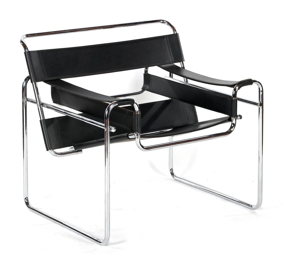 Tubular frame armchair Chromed tubular frame armchair with black artificial leat&hellip;