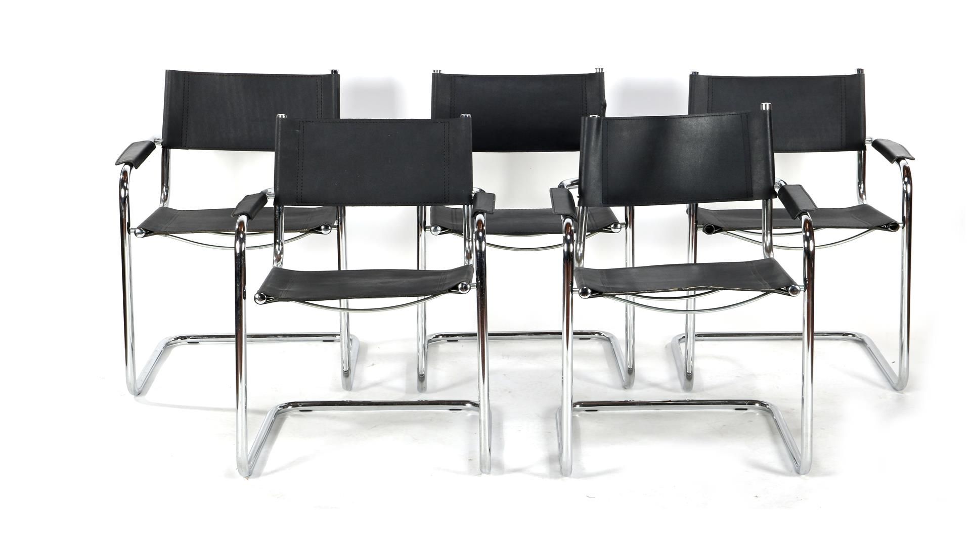 5 tubular frame 5 chrome-plated tubular frame cantilever chairs with artificial &hellip;