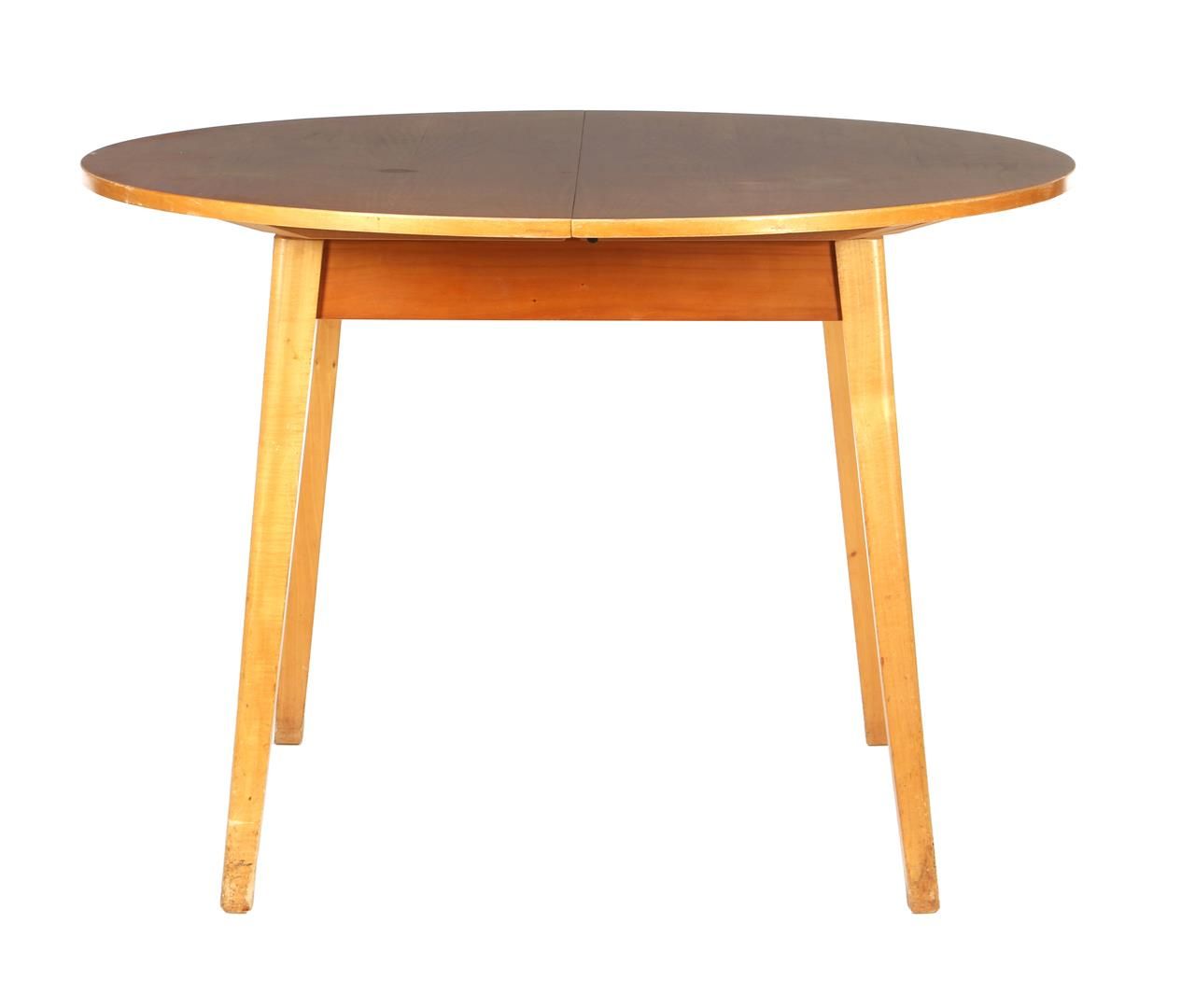 DINING ROOM TABLE 桦木圆形餐桌，带中间叶子，高76厘米，直径109厘米