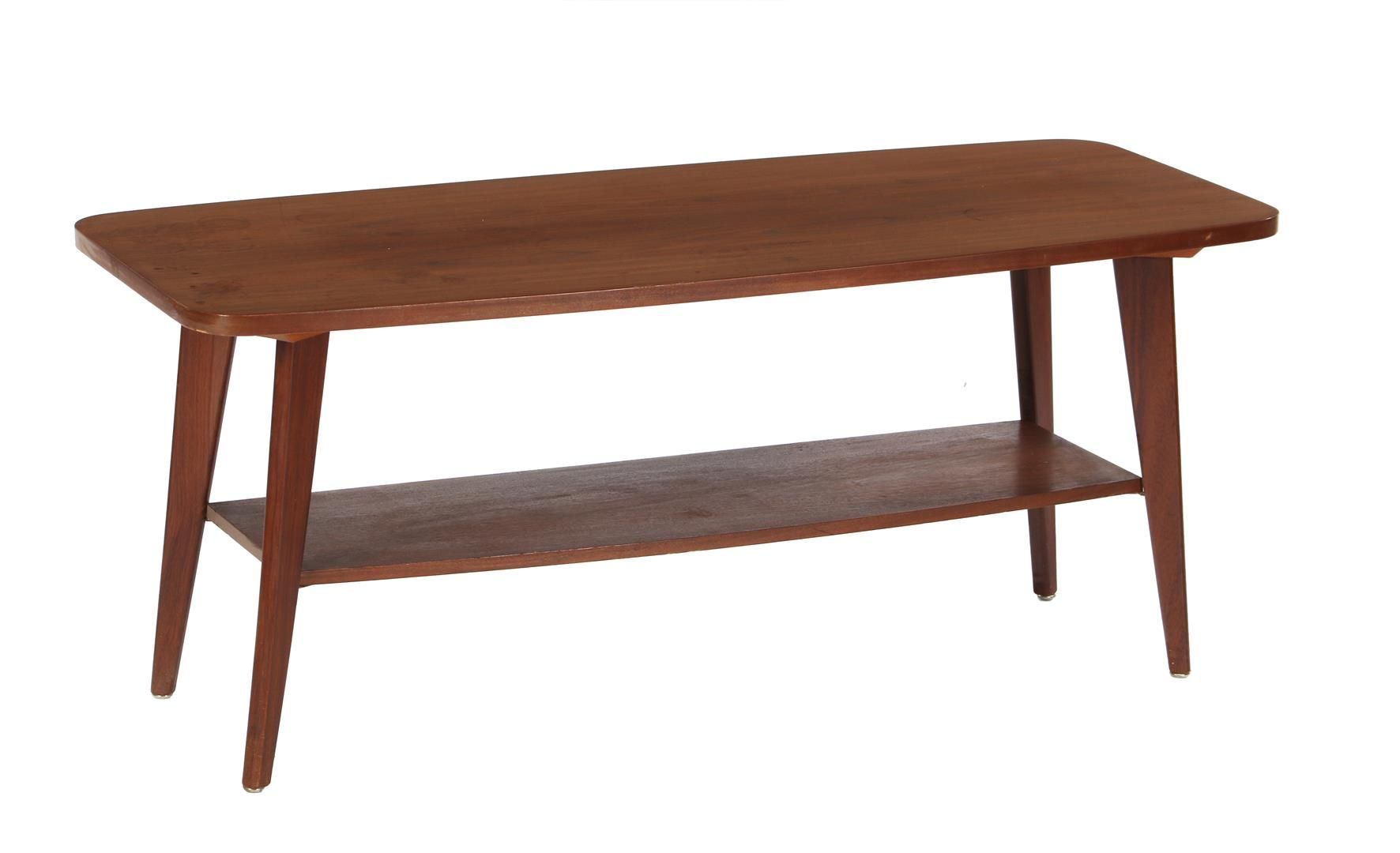 Coffee table Mesa de centro de los años 60 en chapa de teca con estante, 47 cm d&hellip;