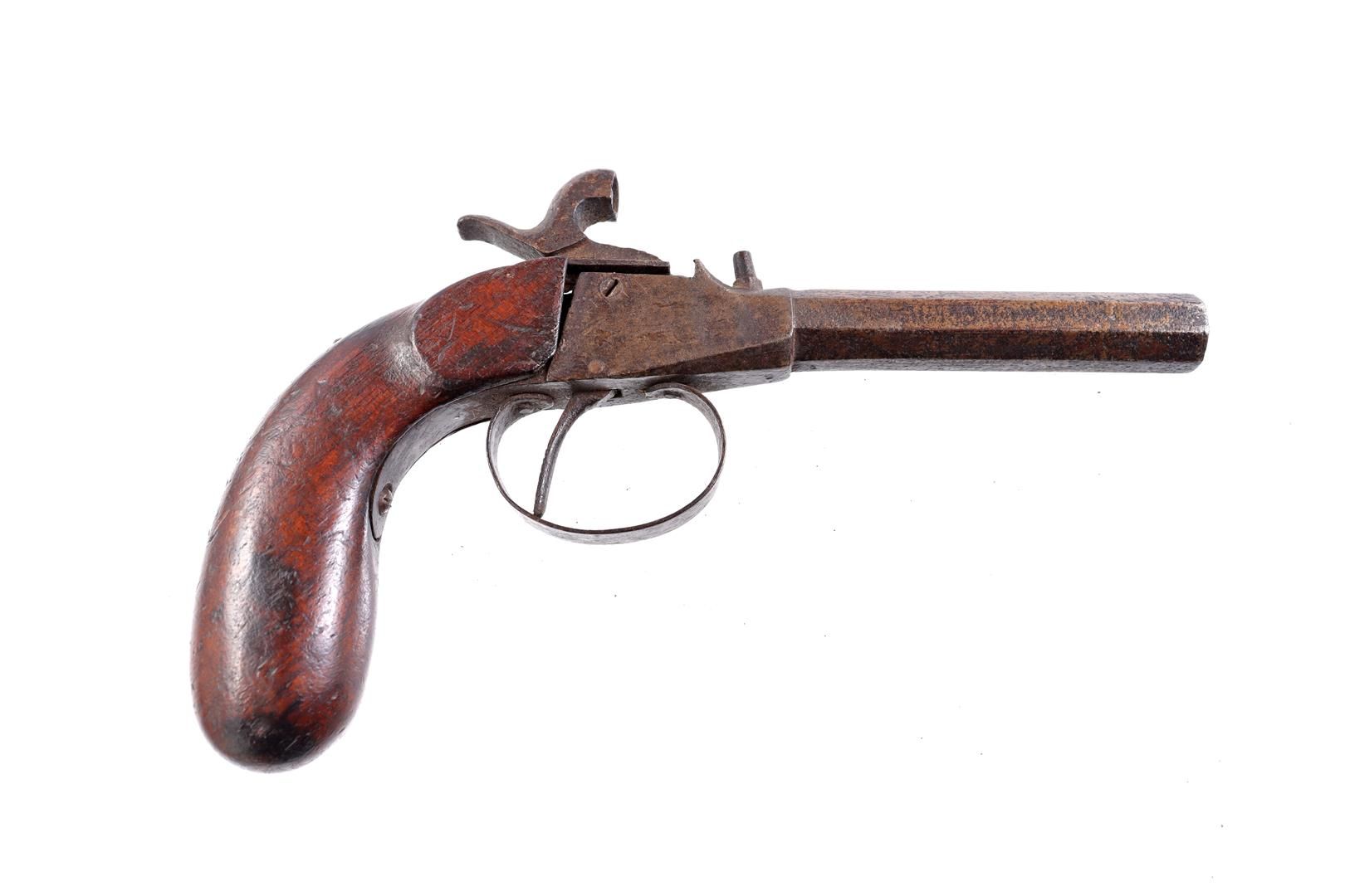 Null Pistola con cañón octogonal, con percusión, sin marcar, siglo XIX, 20 cm de&hellip;