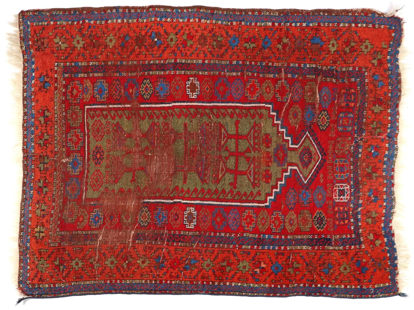 Null Antico tappeto da preghiera orientale annodato a mano, Anatolia, 142x108 cm