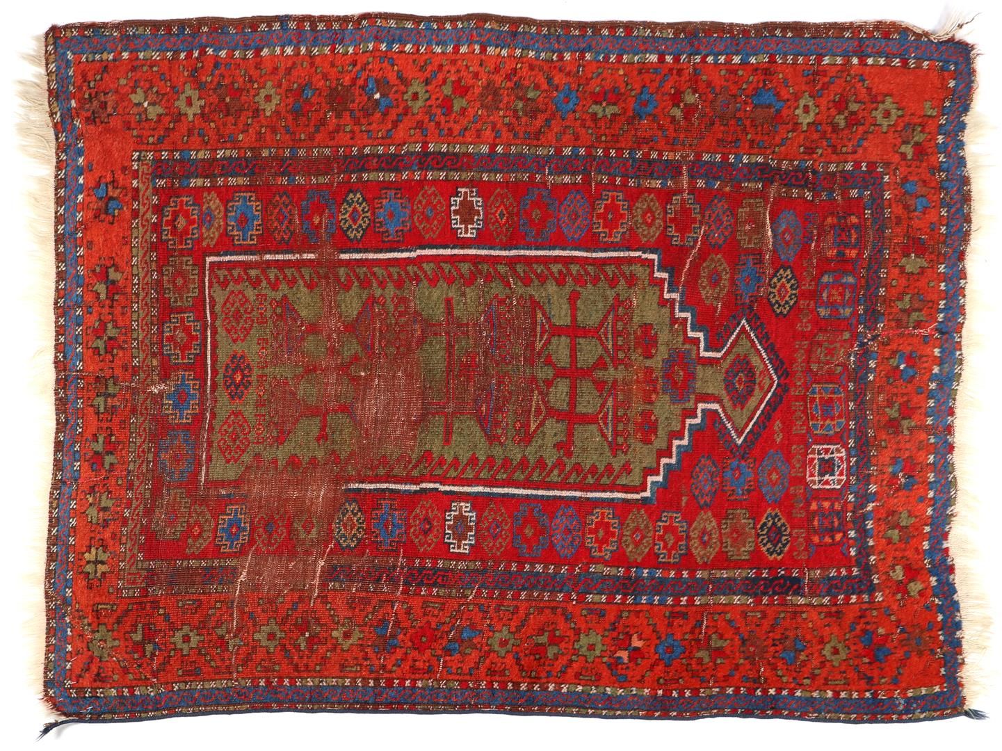 Null Tapis de prière oriental ancien noué à la main, Anatolie, 142x108 cm