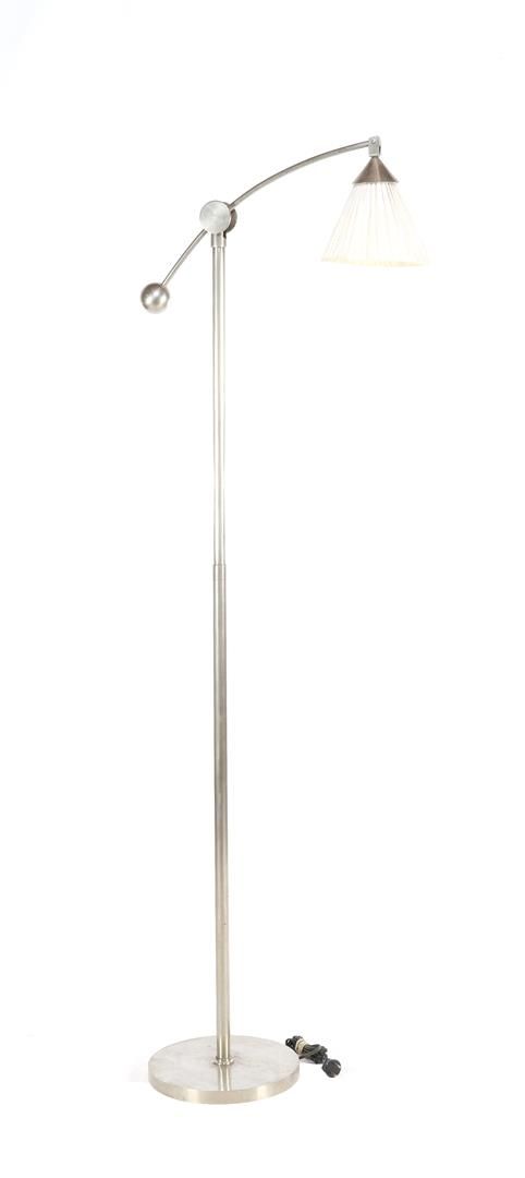 Bauhaus metal fishing rod lamp with upholstered shade, t…