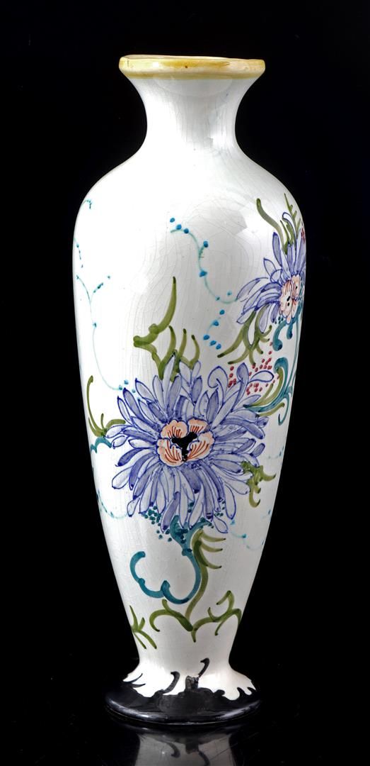 Null Gouda Plateel Holland vase à décor floral, 46 cm de haut (base restaurée)
