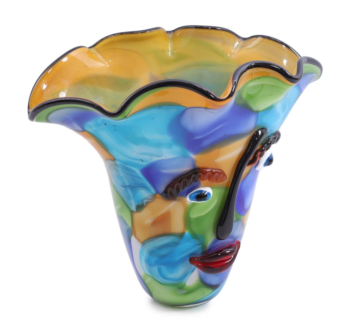 Null Vase décoratif en verre avec décor de visage en relief, 31 cm de haut, 34x2&hellip;