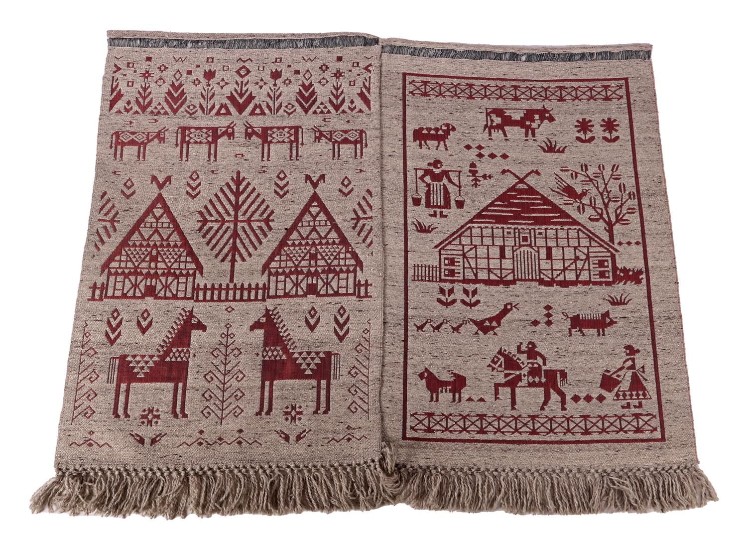 Null 2 tapisseries en laine nouée à la main à décor de personnages avec maisons &hellip;