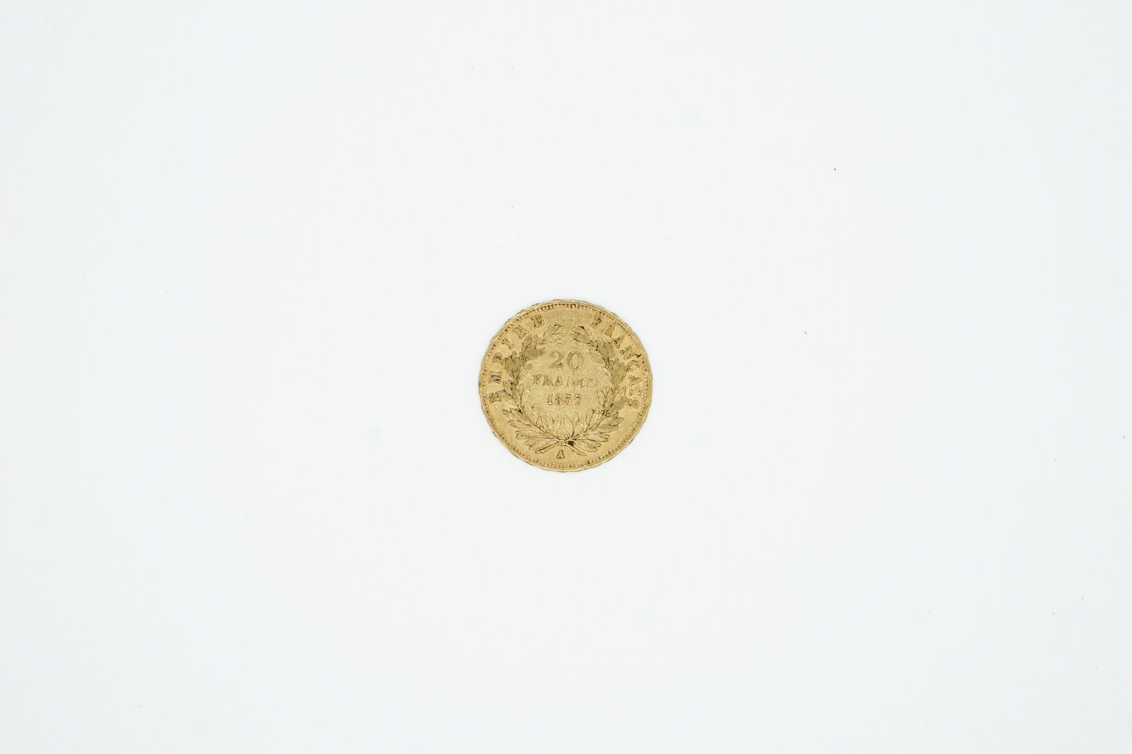 Null 1块20法郎的黄金，1857/A

重量：6.43克

保存在银行金库的硬币。