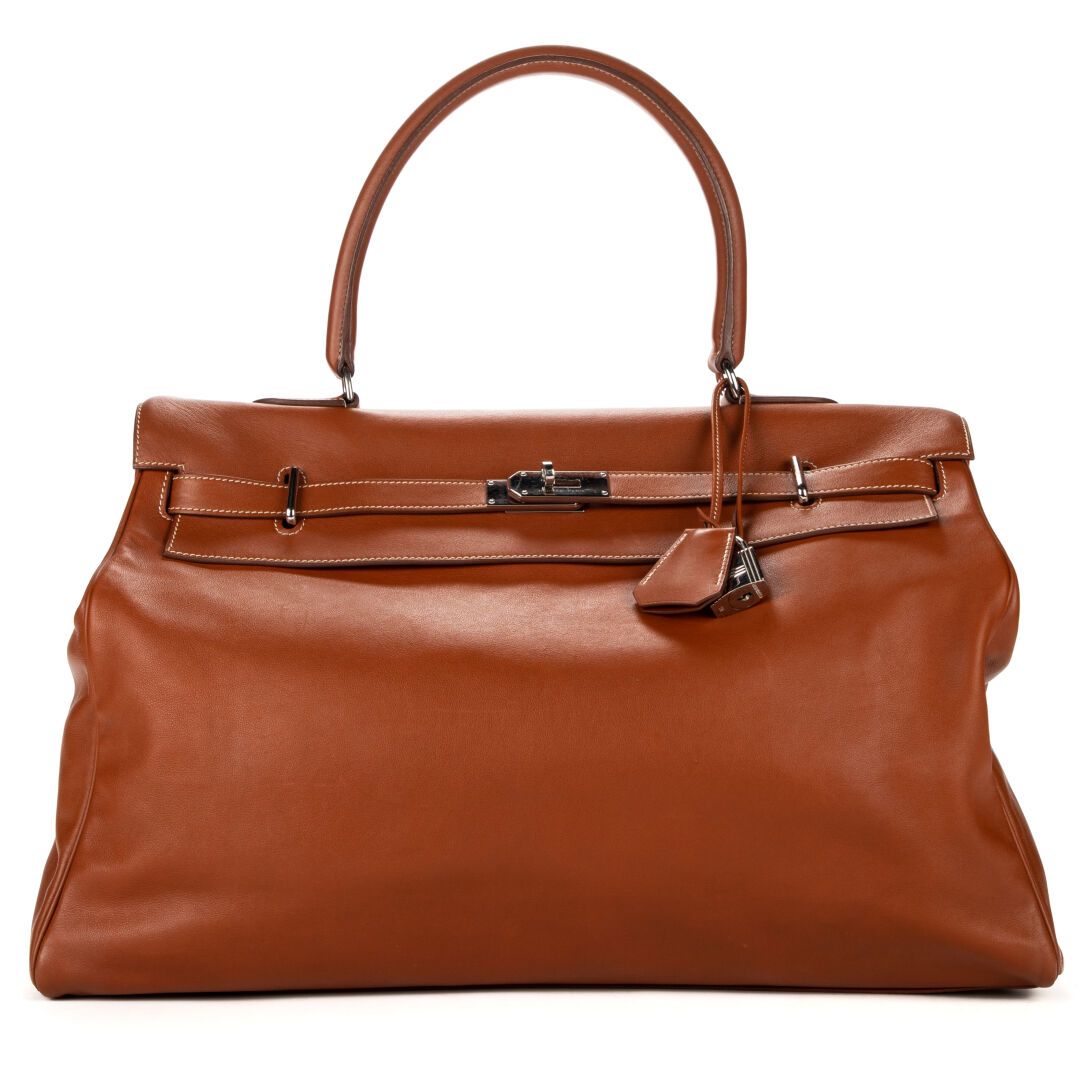 KELLY DE VOYAGE 50 bag, 2012 Havana swift leather Silv…