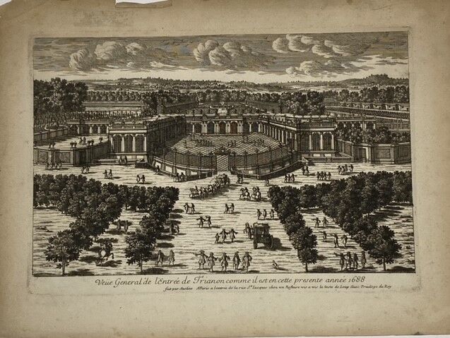 Null 在亚当-佩勒（1640-1695）和N.LANGLOIS 
 "凡尔赛宫的忒提斯石窟
"特里亚侬宫入口总览》，18世纪
刺绣和蚀刻
28,5 x 38&hellip;