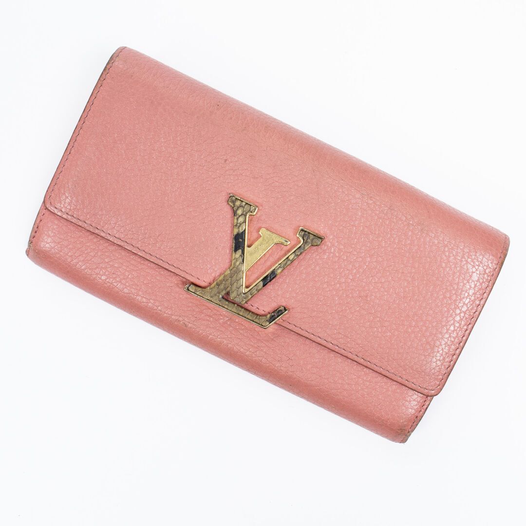 CAPUCINES wallet, 2016 Pink grained leather and python s…
