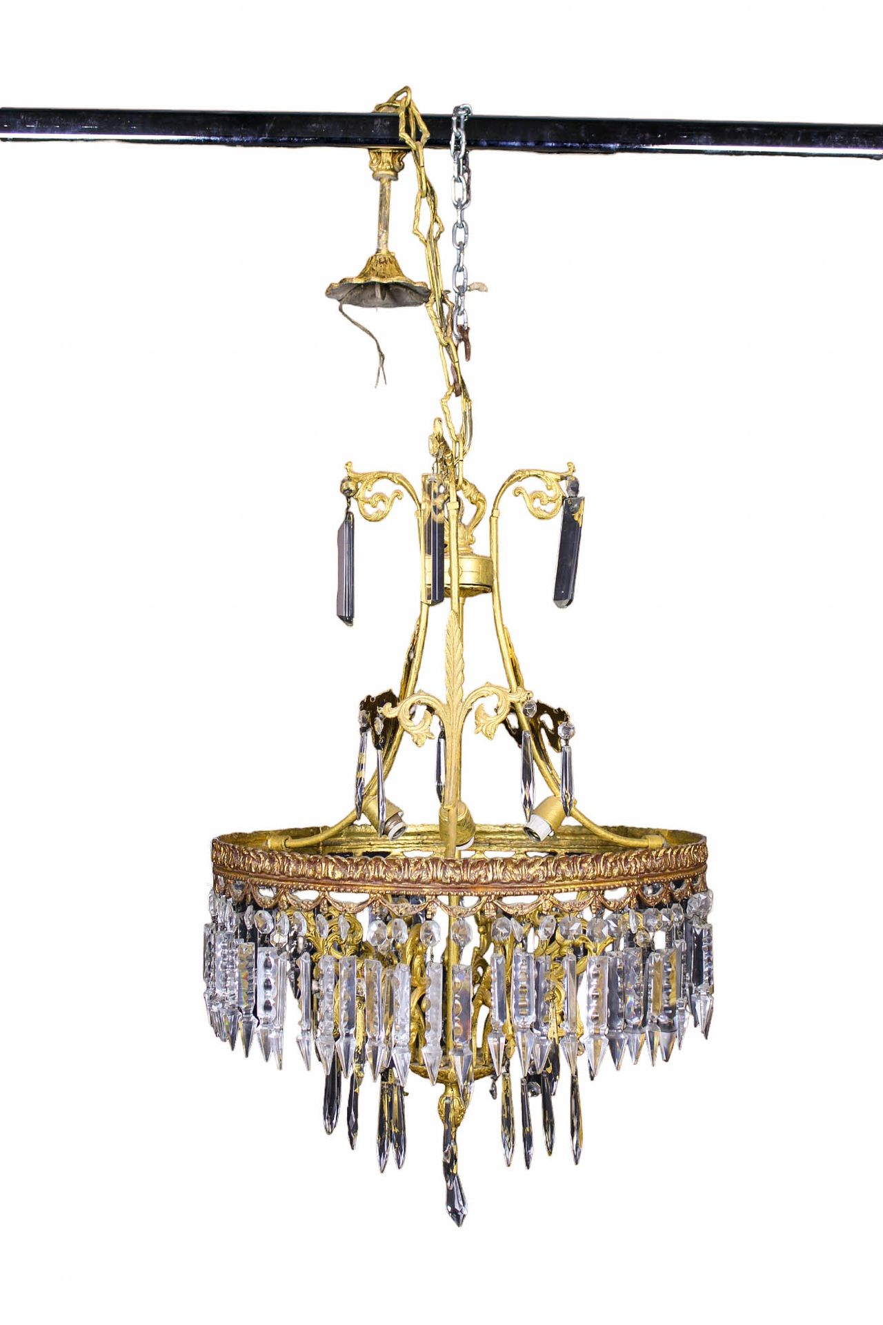 LAMPADARIO bronze doré avec pendentifs en verre Sicile début du 20e siècle h 110&hellip;