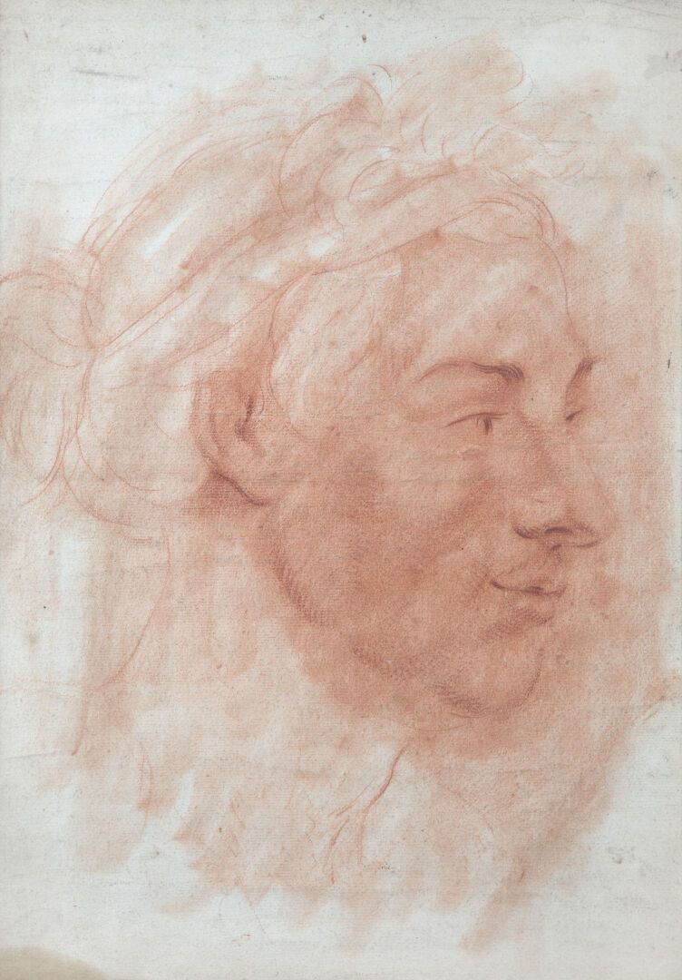 Null 18世纪的法国学校
正面：一个男人的肖像，面向右边 
反面：仿照查尔斯-勒布伦的作品 
黑色铅笔线条上的晕染和模糊 
(折痕、污渍和小折痕)
47x3&hellip;