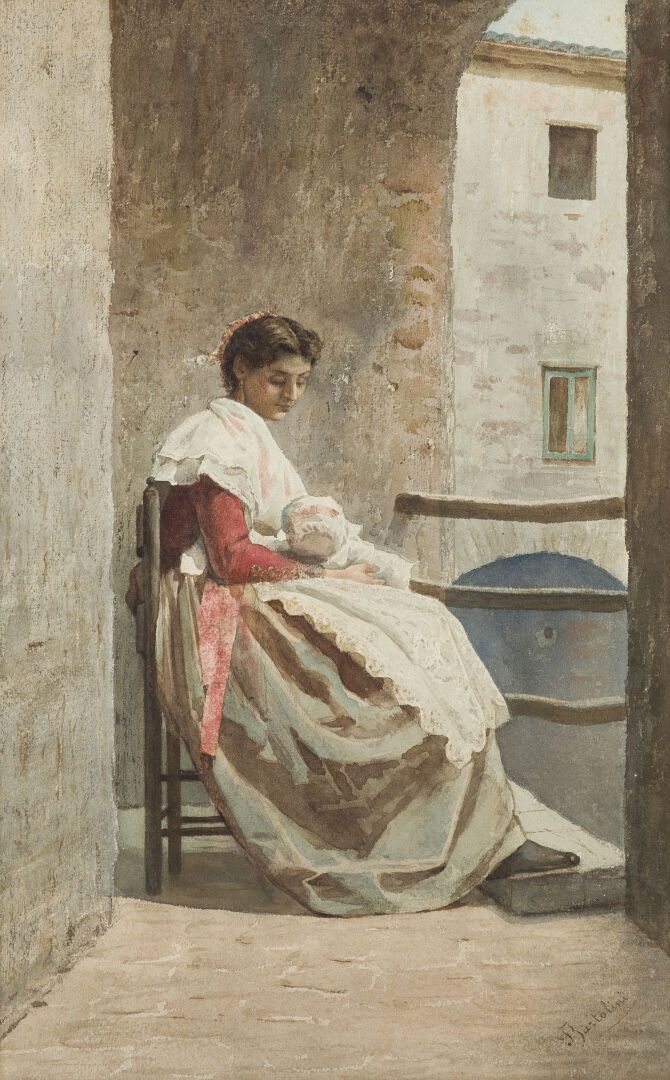 Null Filippo BARTOLINI (1861-1908)
The maternity
Watercolor
Signed lower right
4&hellip;