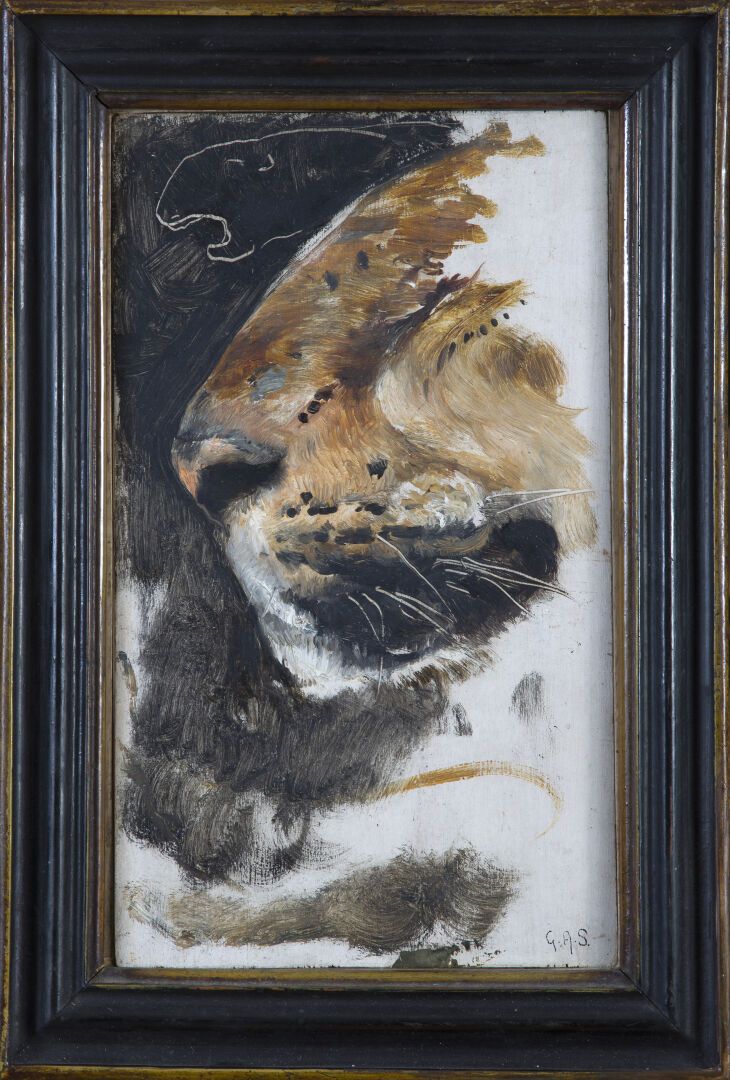 Null 朱利奥-阿里斯蒂德-萨托里奥 (1860-1932)
虎头研究
板面油画
右下方有签名
23,5 x 13,5 cm