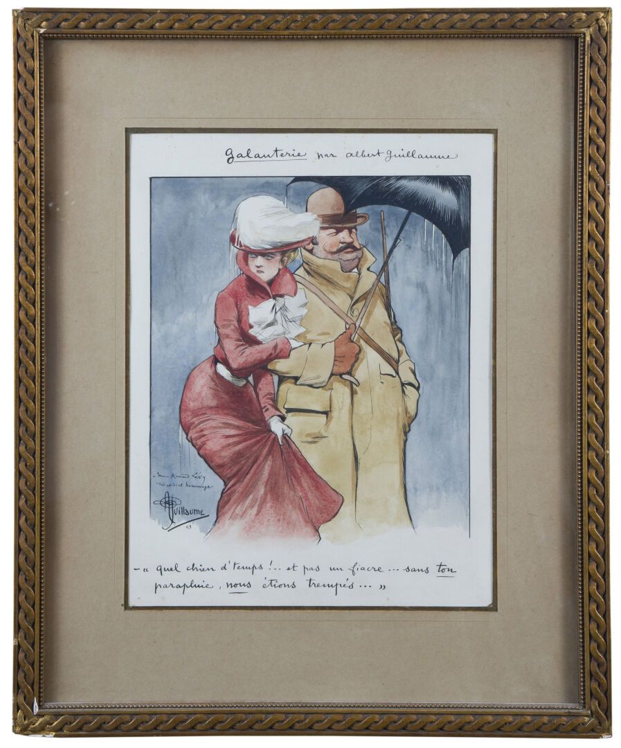 Null 阿尔伯特-纪尧姆(1873-1942)
阿尔伯特-纪尧姆的英勇行为，1903年（撑伞的夫妇）
印度墨水和水彩画
签名、日期和奉献："给Armand L&hellip;