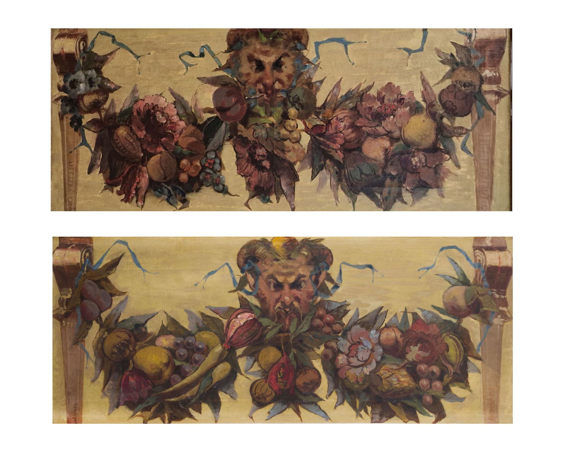 Null 1880年左右的法国学校
怪人和花环
一对布面油画
49 x 119厘米